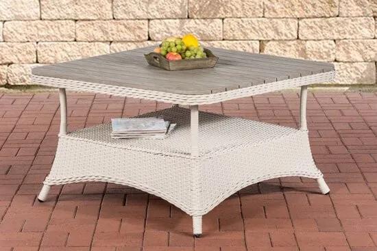 Design outdoor lounge tafel PANDORA hoogte 60 cm tafelblad WPC 5 mm rotan gaas ALU frame met opbergruimte houttafelblad - wit 80 x 80 cm