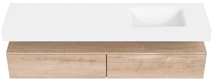 Zaro Alan badmeubel 180cm washed oak 2 lades met vrijhangende wastafel cloud rechts 1 kraangat talc