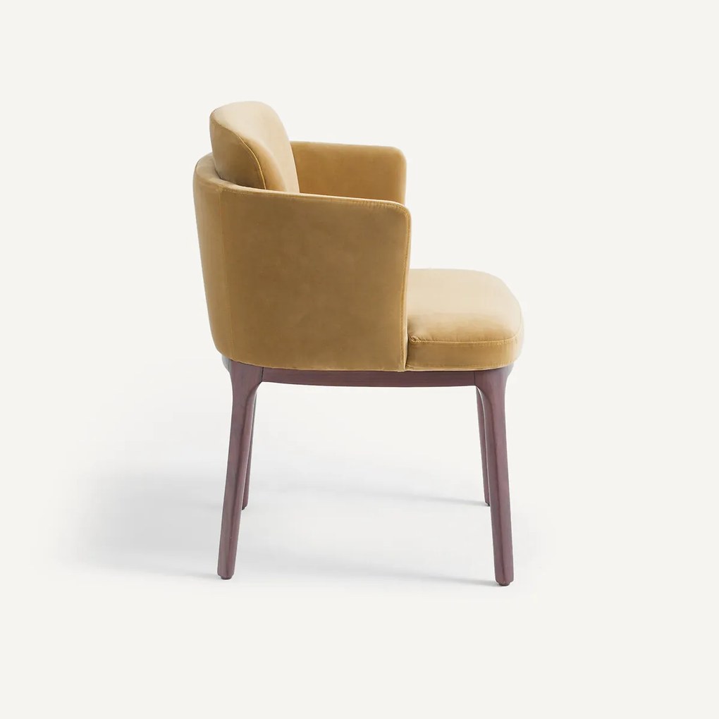 Fluwelen tafelfauteuil met walnoten poten Jabote