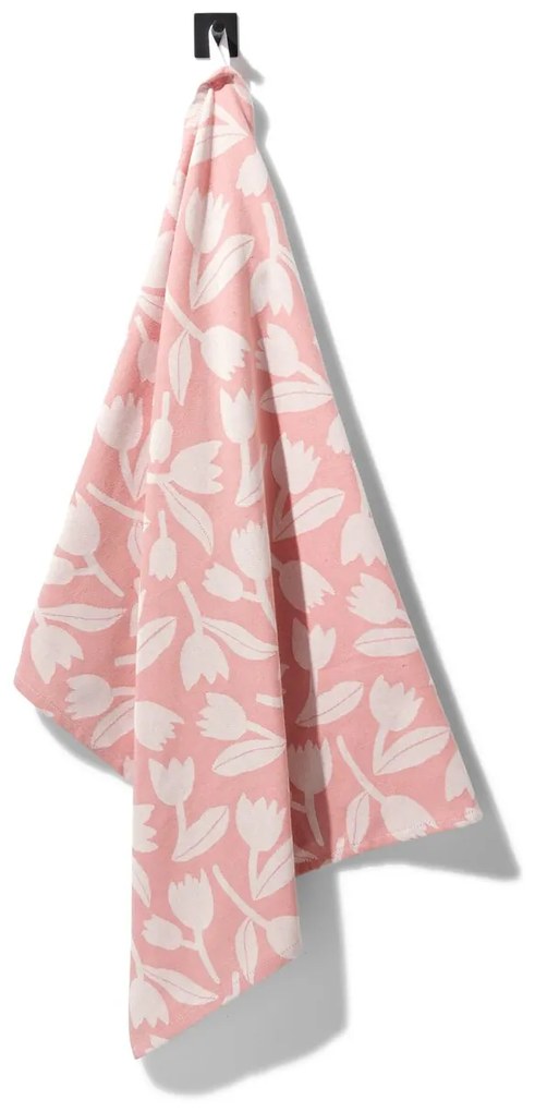 HEMA Theedoek 65x65 Katoen Roze Met Tulpen (roze)