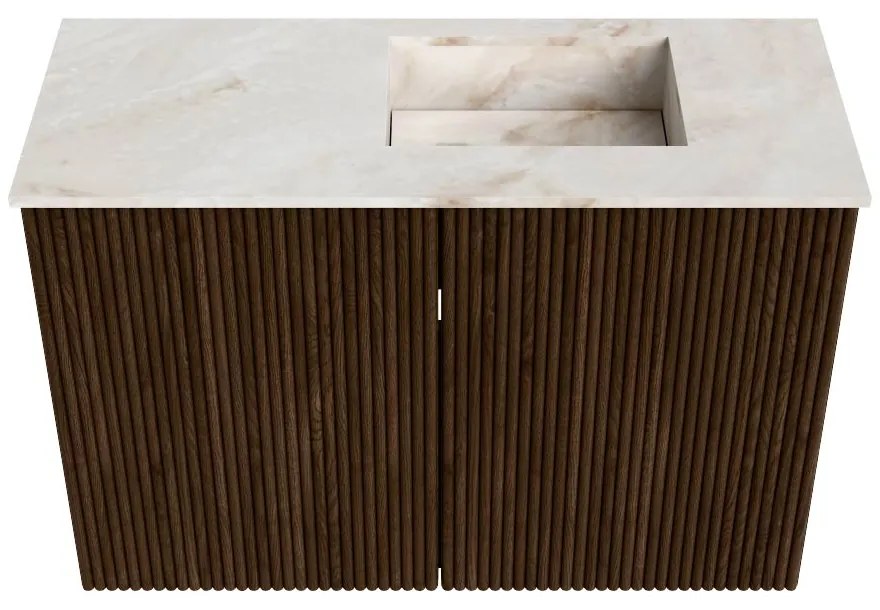 Mondiaz Joya DLux 60cm toiletmeubel walnut met wastafel faye rechts 1 kraangat frappe