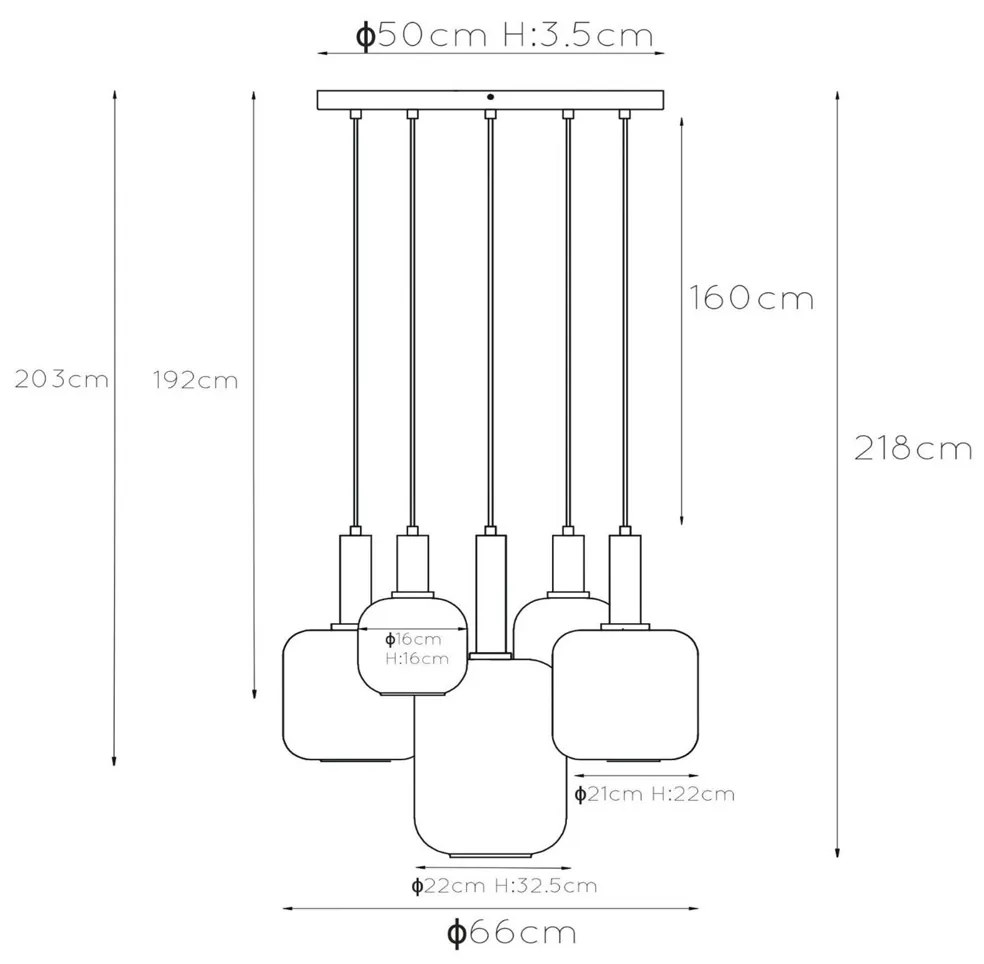 Lucide Joanet hanglamp 66cm 5x E27 zwart