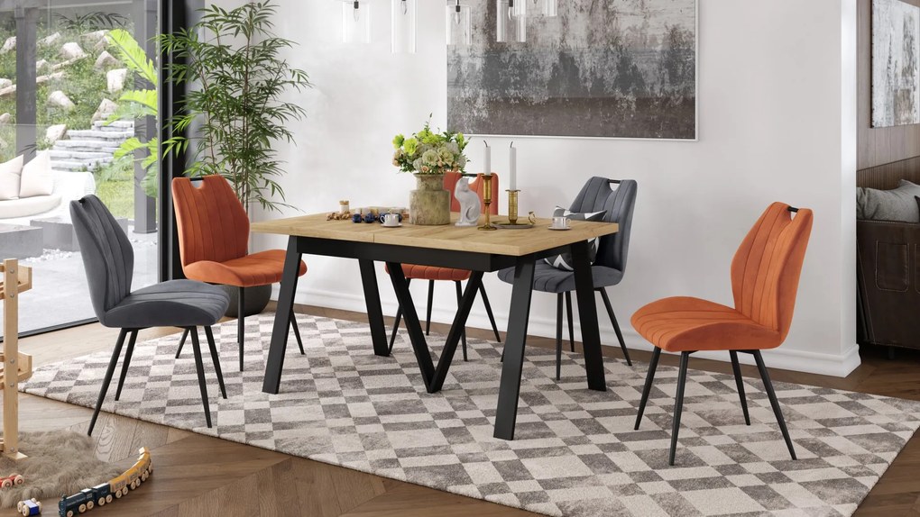 AVERY eik Craft goud/onderkant zwart - LOFT/INDUSTRIËLE TAFEL VOOR WOONKAMER / EETKAMER UITKLAPBAAR TOT 330 cm!