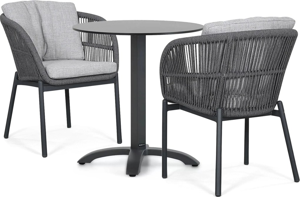 Tuinset Ronde Tuintafel 2 personen 70 cm Rope Grijs Lifestyle Garden Furniture Monaco/Talao