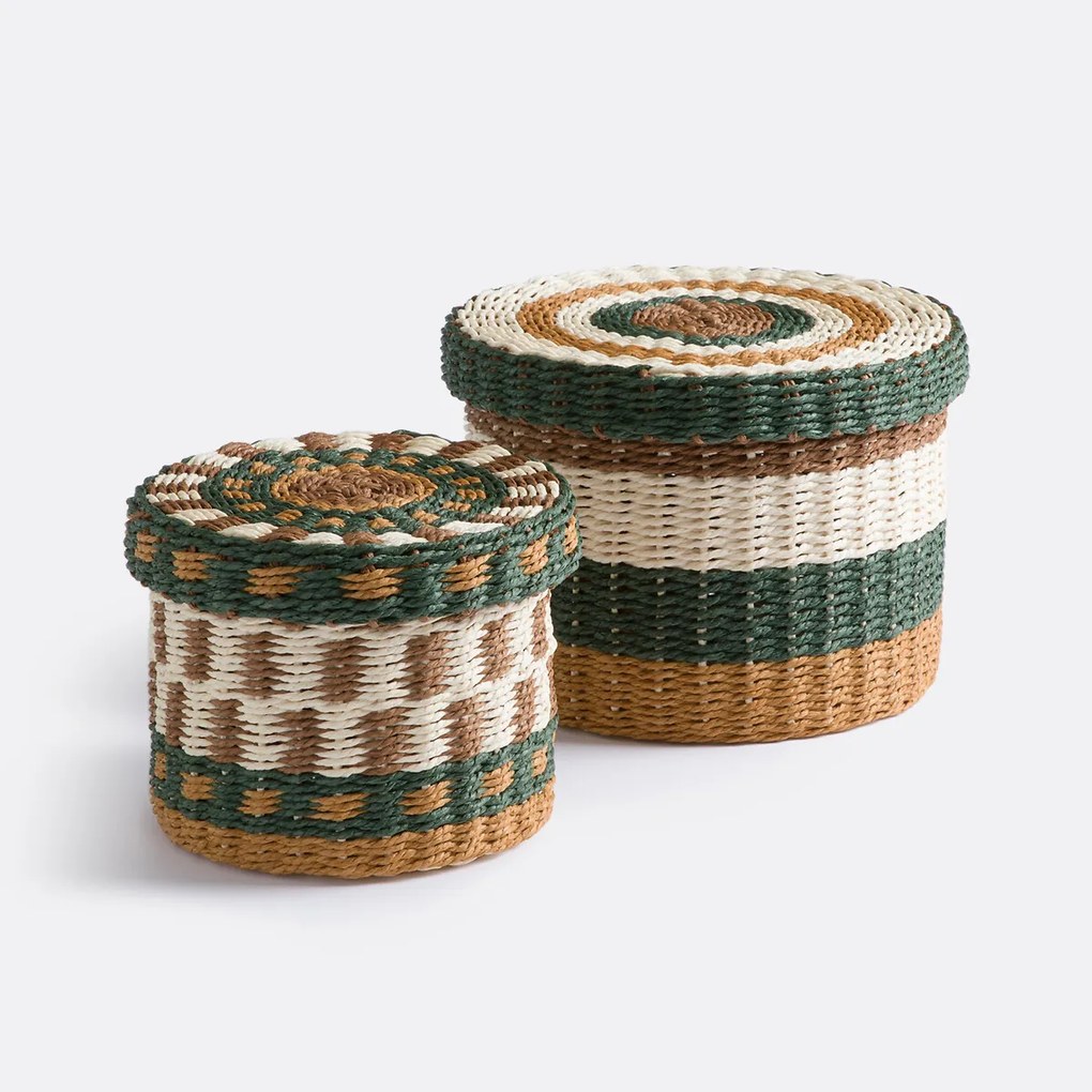 Set van 2 manden met deksel, gevlochten papier, Onaga