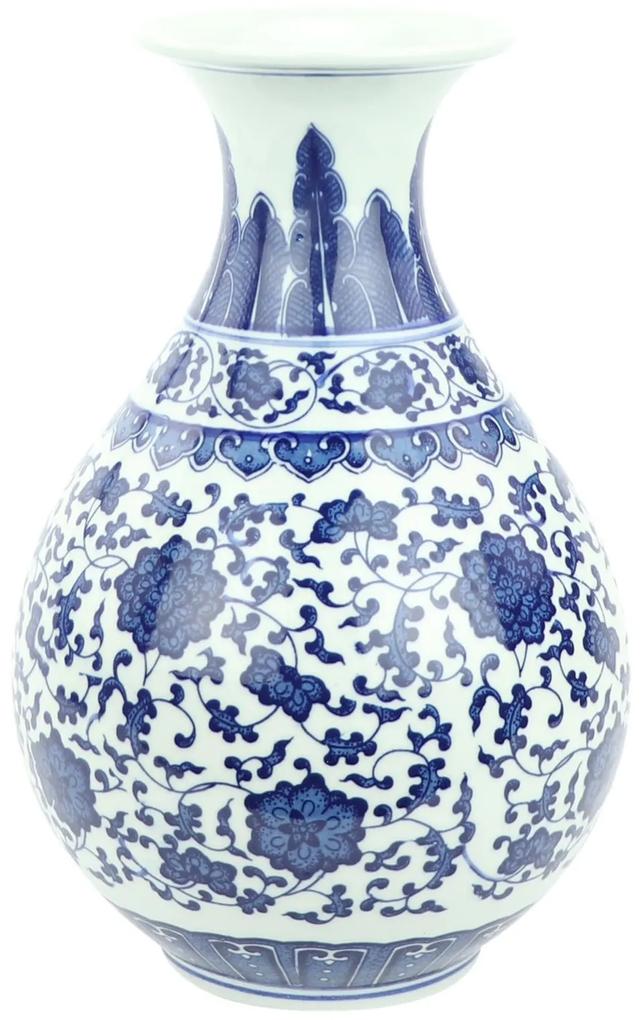 Fine Asianliving Chinese Vaas Porselein Lotus Handgeschilderd Blauw-Wit D20xH31cm