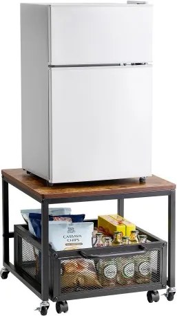 VEVOR Mini koelkaststandaard met een draagvermogen van 90 kg, koelkasttafel met verplaatsbare opbergwagen en zwenkwielen, drankkoelkaststandaard voor koffiebarappartement, lichtbruin