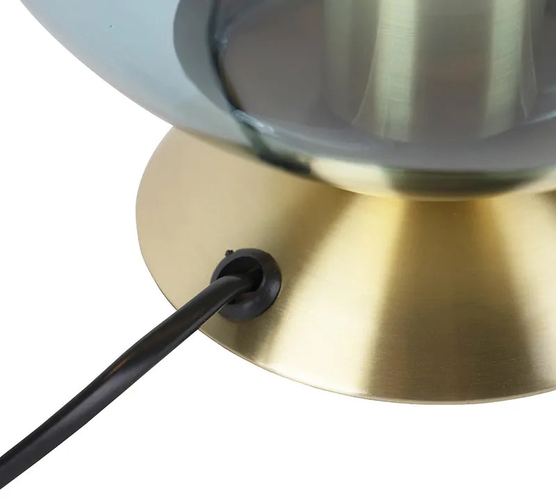 Art deco tafellamp messing met blauw glas - Pallon