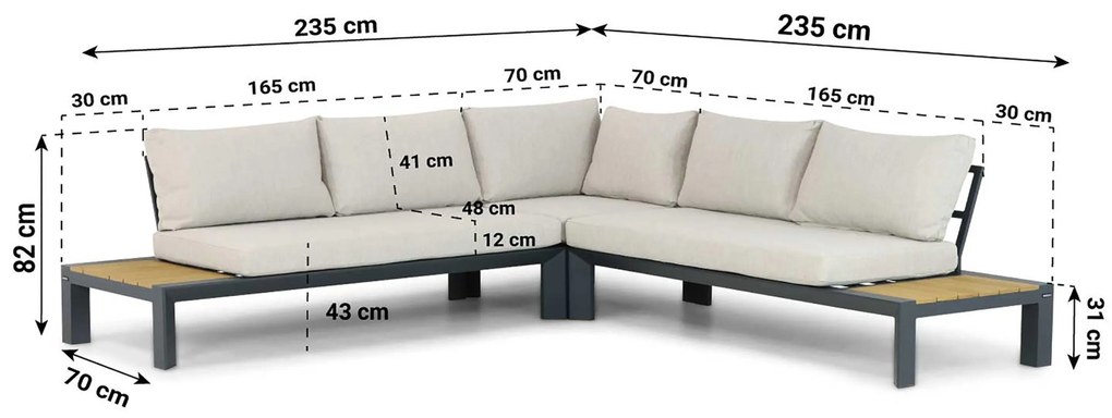 Loungeset 5 personen Aluminium Grijs Lifestyle Garden Furniture Navarra