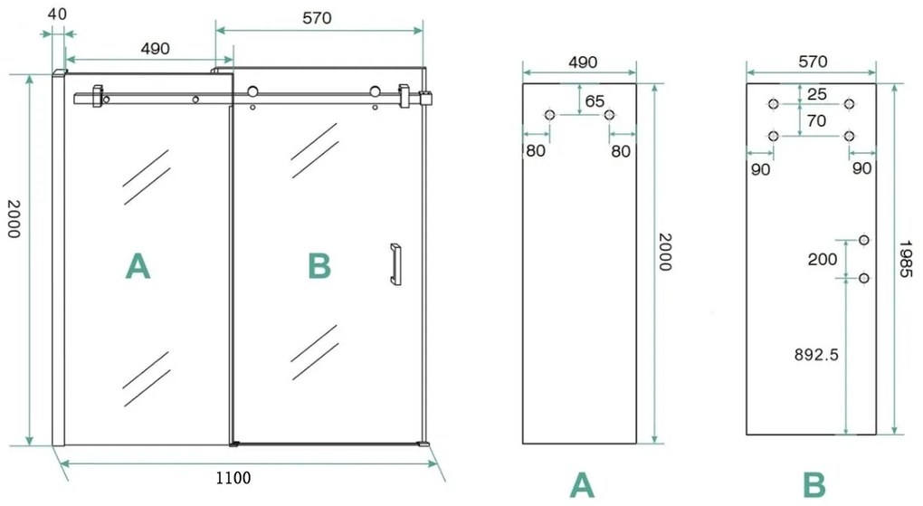 Saniclear Supreme douchecabine 110x90cm geborsteld messing - mat goud