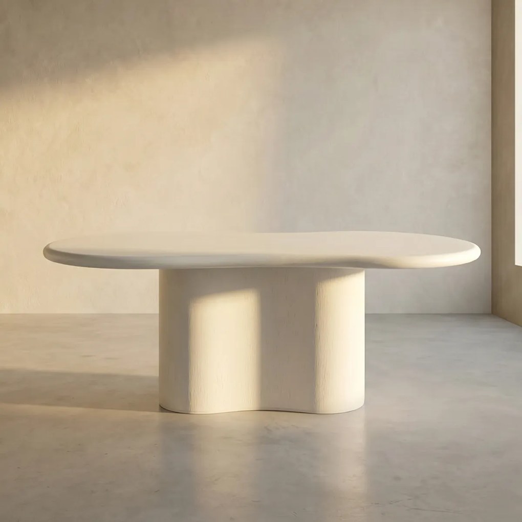 Organische Eettafel Wit Betonlook 225 Cm - 225 X 110cm.