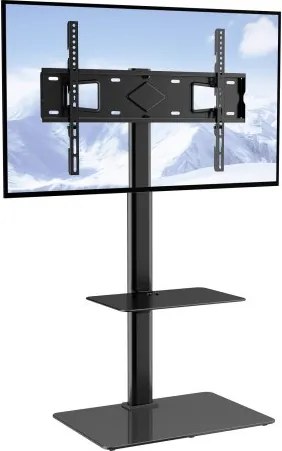 VEVOR TV-standaardbevestiging, draaibare tv-standaard voor 32-65 inch tv's, in hoogte verstelbare draagbare vloerstandaard met gehard glazen voet voor slaapkamer woonkamer zwart