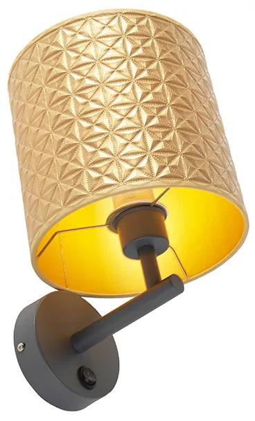 Vintage wandlamp antraciet met goud triangle kap - Matt Modern E27 rond Binnenverlichting Lamp