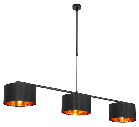 Stoffen Eettafel / Eetkamer Moderne hanglamp zwart met goud 125 cm 3-lichts - VT 3 Modern E27 rond Binnenverlichting Lamp