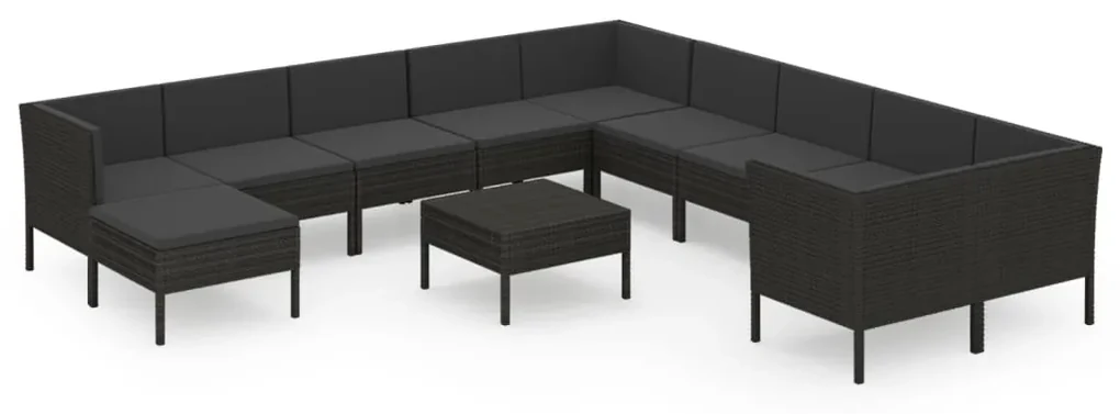 vidaXL 12-delige Loungeset met kussens poly rattan zwart