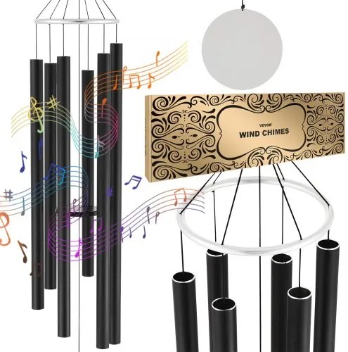 VEVOR Buitenwindgong, 66 inch Diepe Toon Windgong met 6 Buizen, Unieke Grote Windgong ter Herdenking van een Jubileum, Geweldige Buitendecoratie voor Uw Terras, Veranda, Tuin en Achtertuin, Zwart