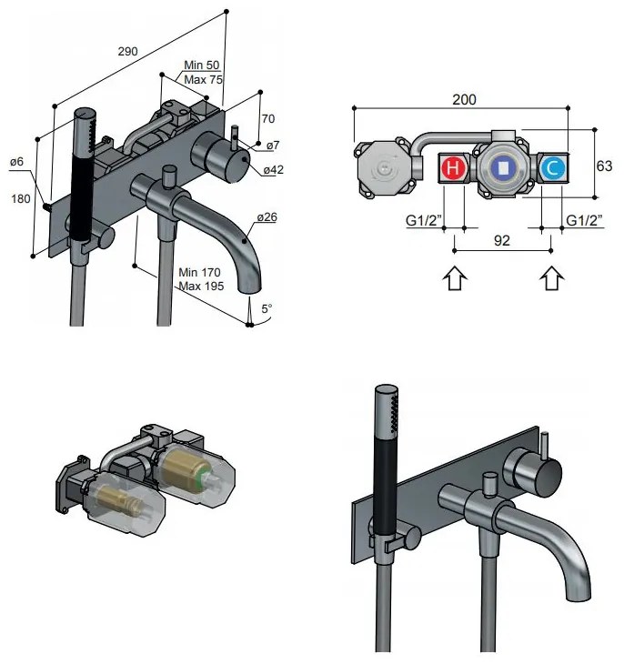 Hotbath Cobber Afbouwdeel Bad Mengkraan Geborsteld Koper PVD CB026