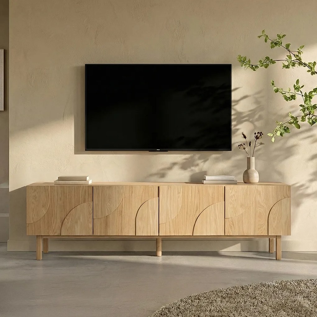 Eiken Tv-meubel Met 3D Vormen - 200x40x55cm.