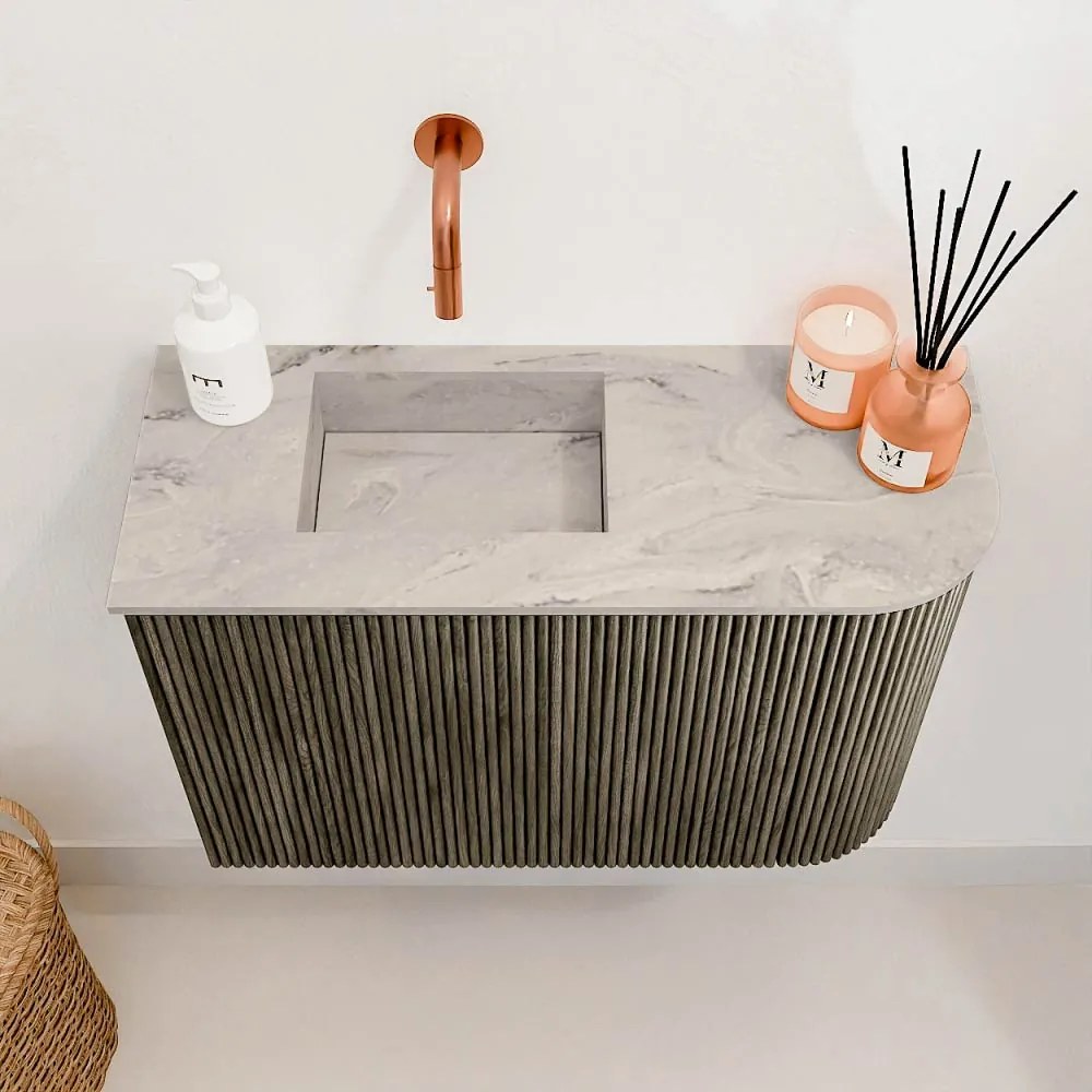 Mondiaz Joya DLux 60cm toiletmeubel ronding rechts shadow met wastafel faye links zonder kraangat glace