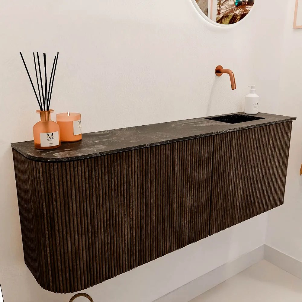 Mondiaz Joya DLux 110cm toiletmeubel ronding links walnut met wastafel faye rechts zonder kraangat lava