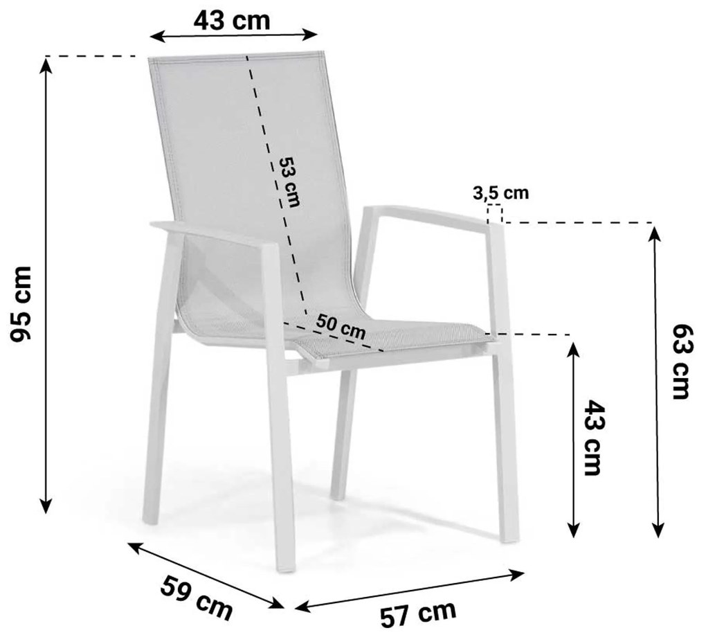 Tuinset 4 personen 180 cm Aluminium/textileen Wit Lifestyle Garden Furniture Ultimate/Glasgow