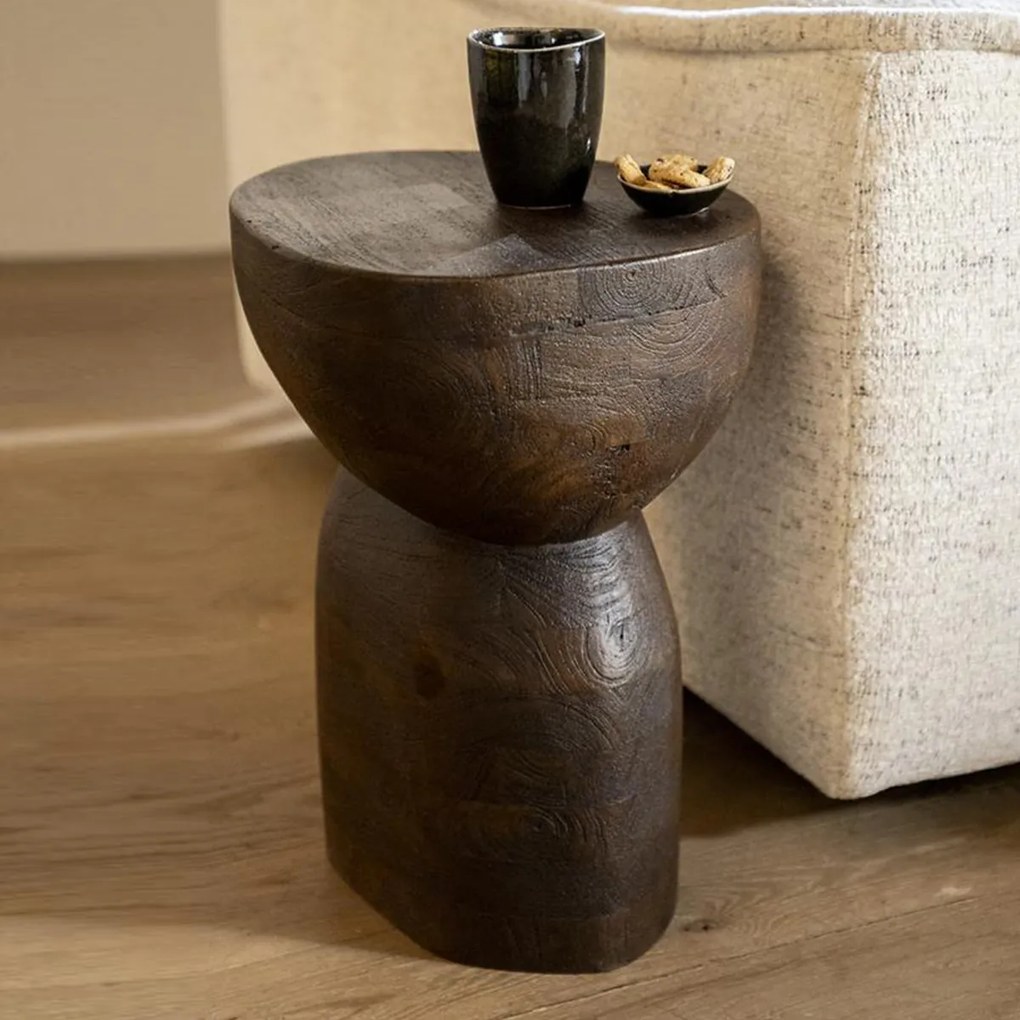 Bijzettafel Organisch Hout Bruin - 37 X 30cm.