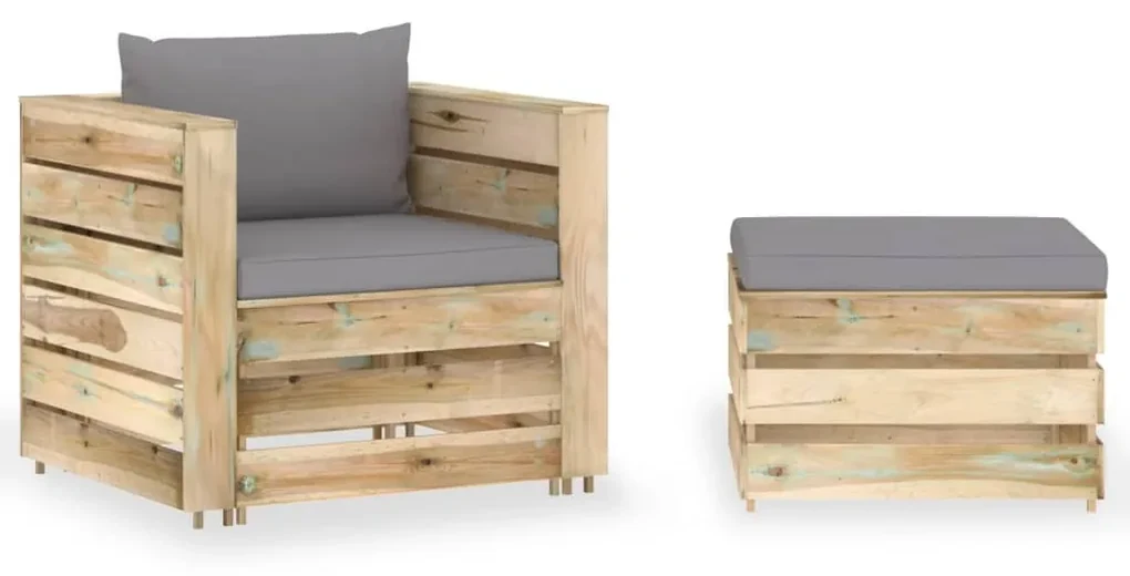 vidaXL 2-delige Loungeset met kussens groen geïmpregneerd hout