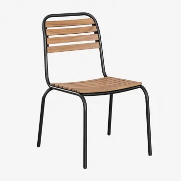 Set Van 4 Stapelbare Tuinstoelen In Staal En Acaciahout Artus Zwart - Sklum