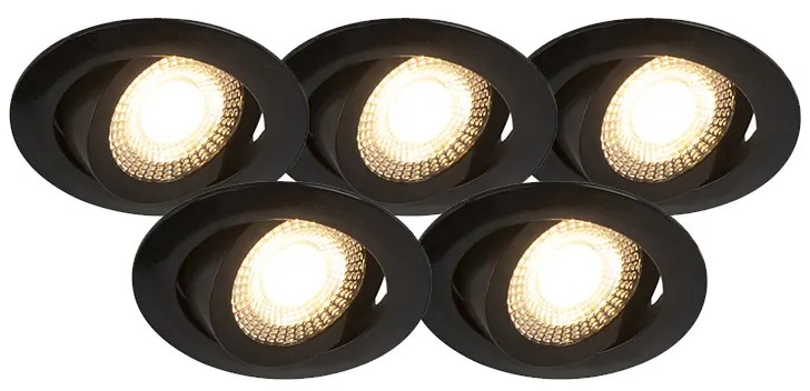 Set van 5 Moderne inbouwspots zwart incl. LED 3-staps dimbaar - Mio Modern rond Binnenverlichting Lamp