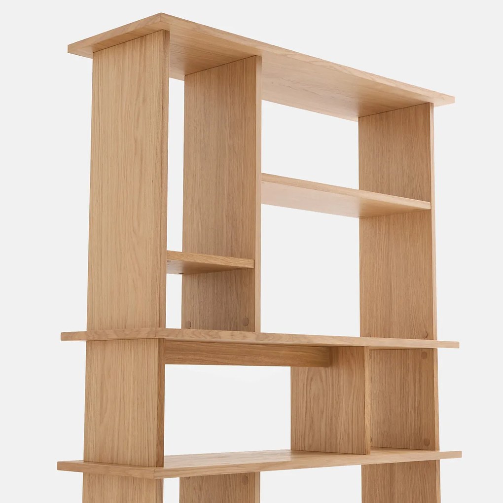 Asymmetrische boekenkast, eikenfineer, 12 nissen, hoogte 180 cm, ABAC