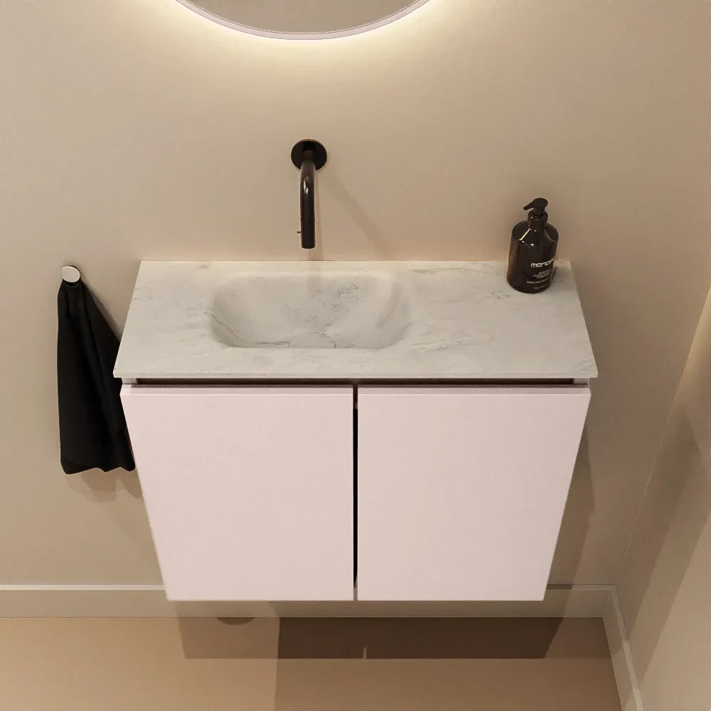 Mondiaz Ture DLux toiletmeubel 60cm rosee met wastafel opalo links zonder kraangat