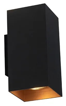 Design vierkante wandlamp zwart met gouden binnenkant - Sab