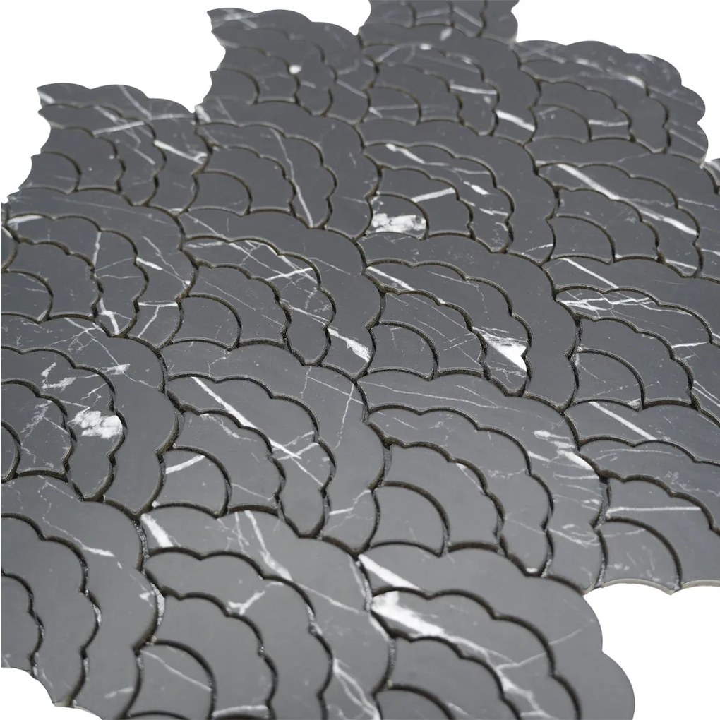Zelfklevende Mozaïektegels Metaal | Waaier Zwart | 26,8×28,1 cm | Keuken, Bad & WC