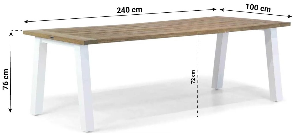 Dining Tuintafel rechthoekig 240 x 100 cm Teak Wit Glasgow