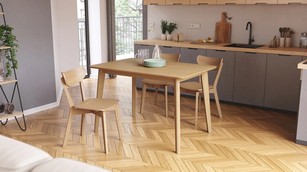 ROXY Onderstel naturel eik, 120cm/80cm - RETRO KEUKEN-/DININGTAFEL - rechthoekige houten tafel