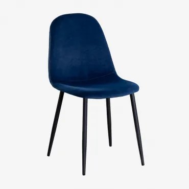Set Van 4 Glamm Eetkamerstoelen Zwart & Fluwelen Blauw & Terciopelo - Sklum