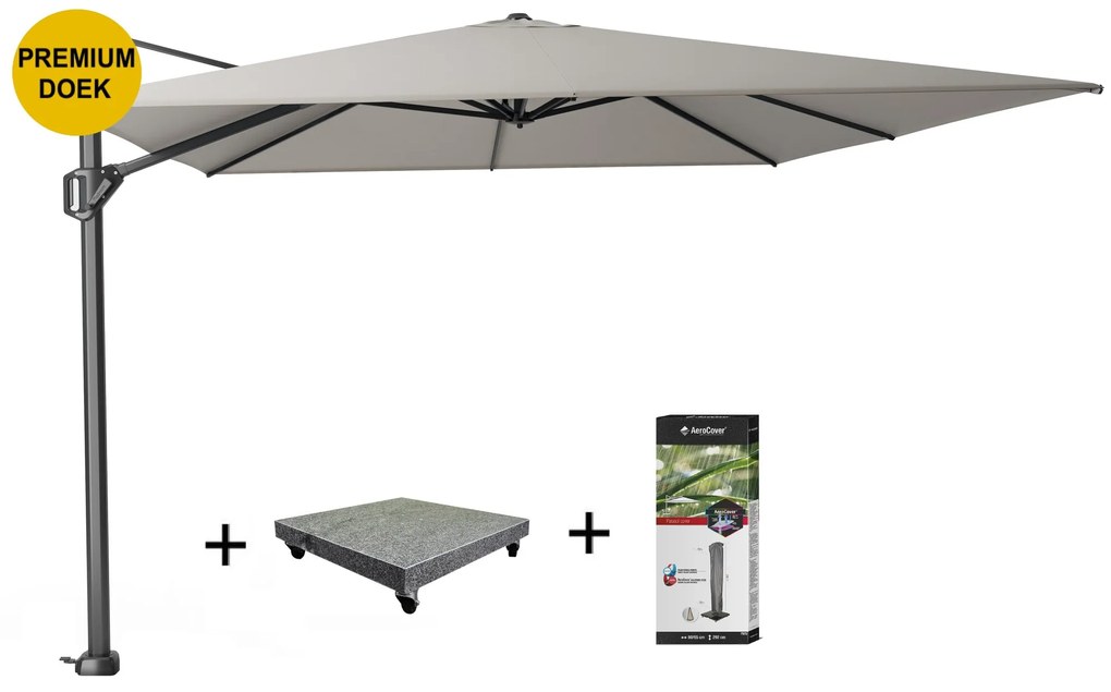 Challenger T1 premium zweefparasol 400x300 cm manhattan met 120 KG voet en hoes