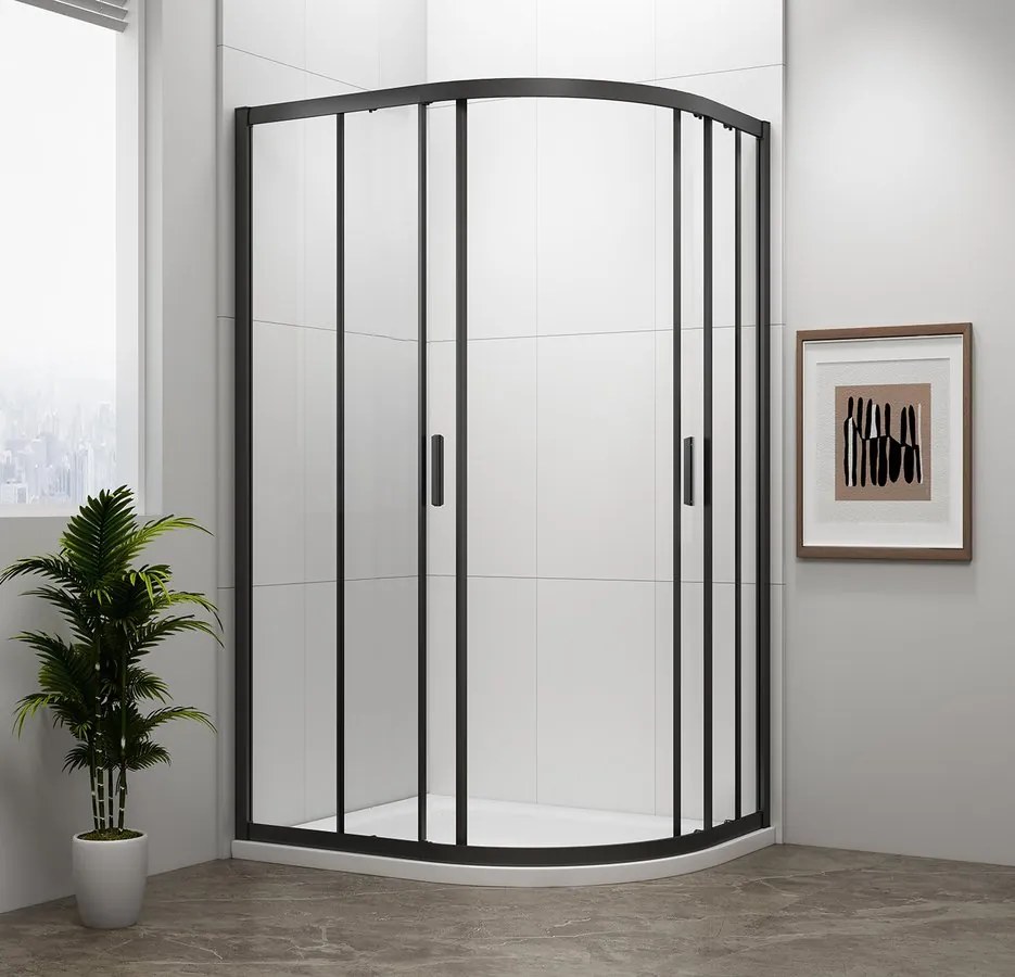 Polysan Easy Black kwartronde douchecabine 100x80cm zwart mat