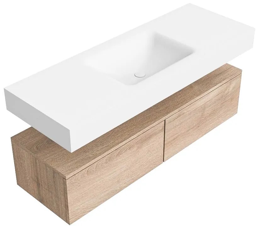 Zaro Alan badmeubel 130cm washed oak 2 lades met vrijhangende wastafel cloud midden zonder kraangat talc
