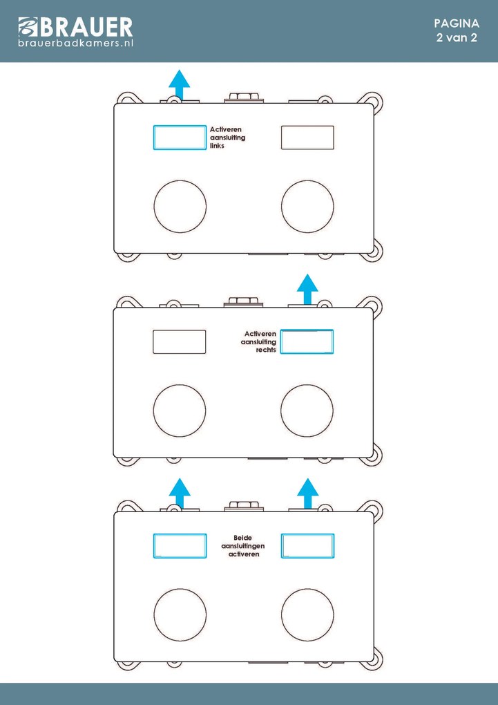 Brauer Stripe 2-weg inbouwthermostaat met drukknoppen messing geborsteld PVD