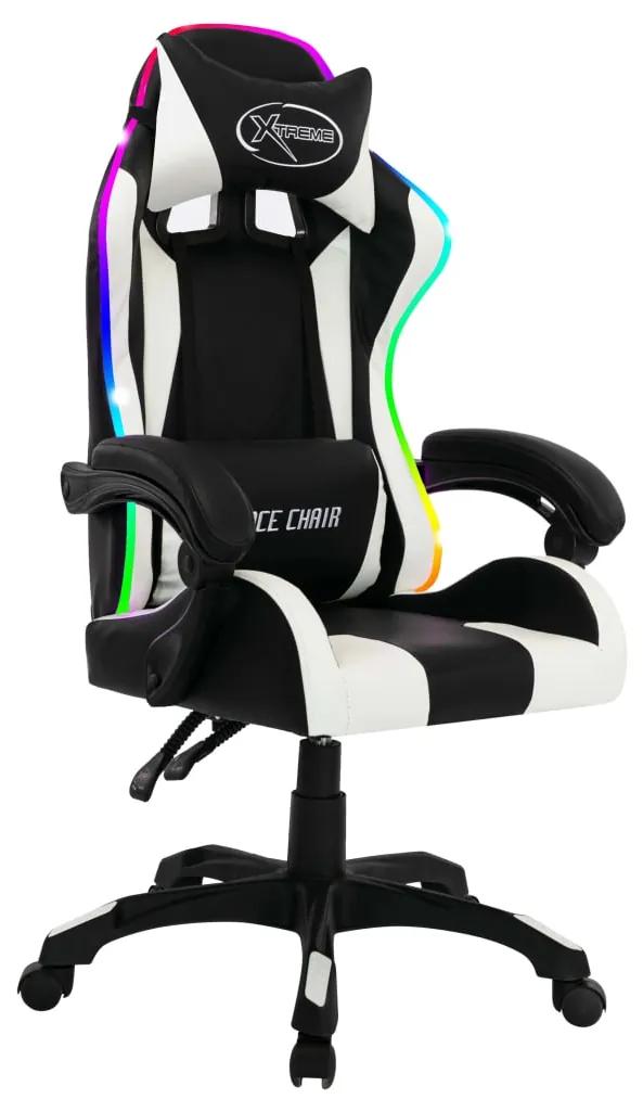 vidaXL Racestoel met RGB LED-verlichting kunstleer wit en zwart
