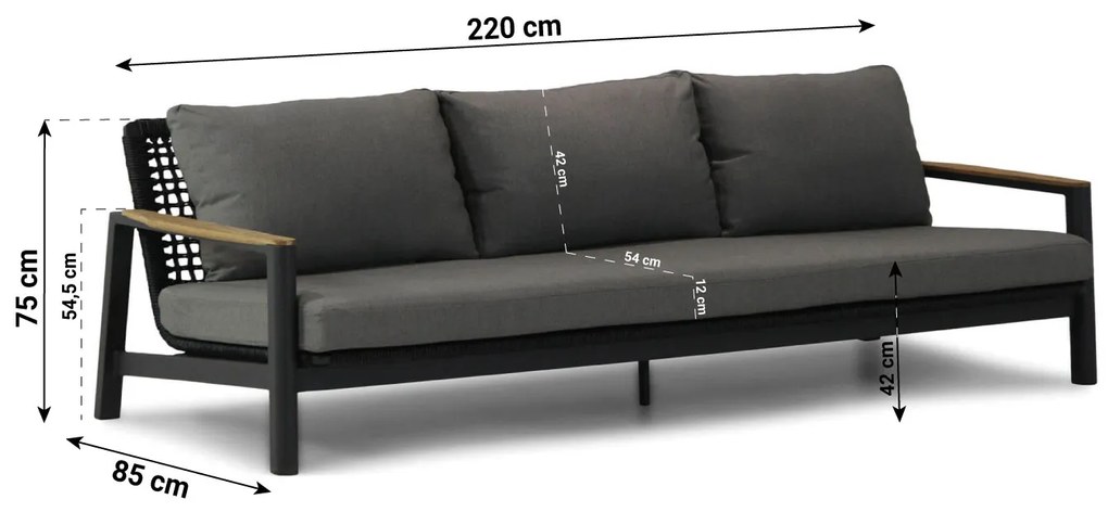 Coco Ralph Stoel-bank Loungeset Aluminium/rope Grijs 3-delig