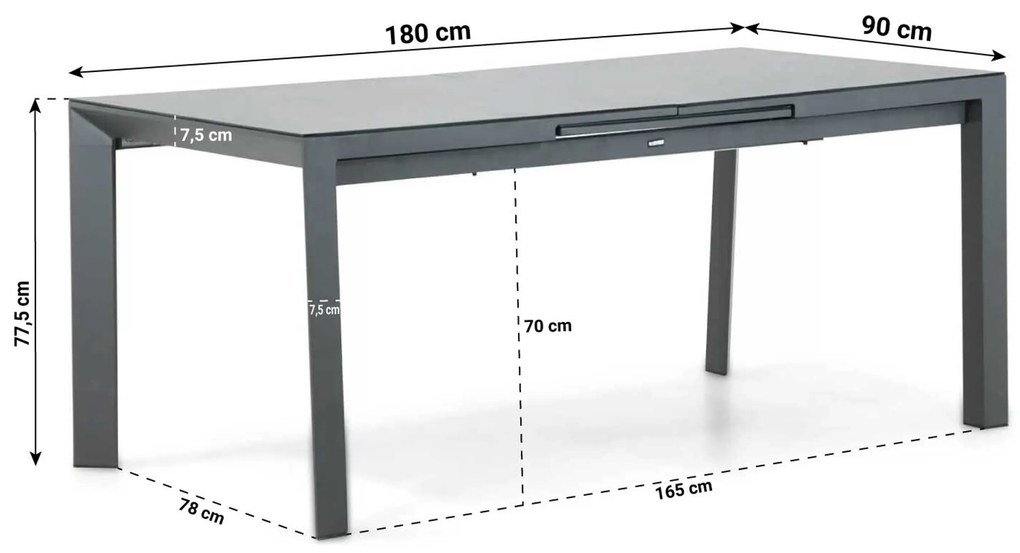 Dining Tuintafel rechthoekig uitschuifbaar 180/240 x 90 cm Aluminium Grijs Alicante