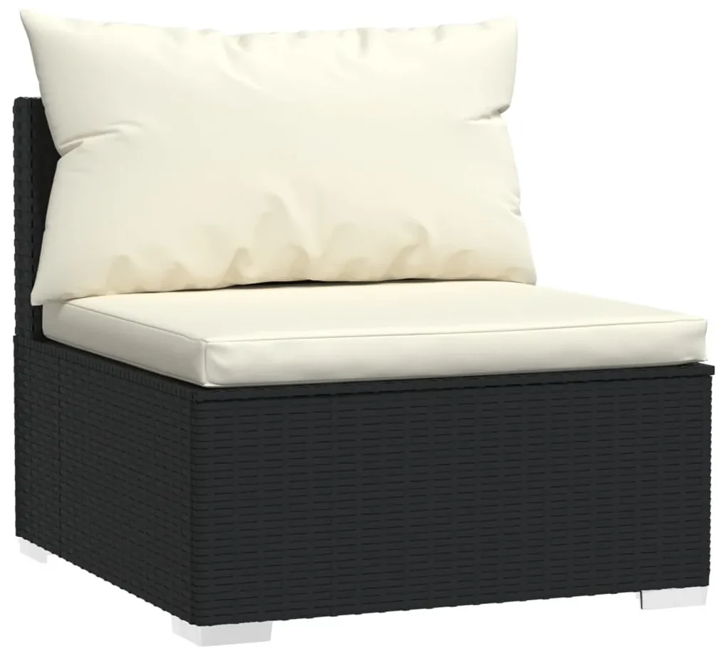vidaXL Tuinmiddenbank met kussens poly rattan zwart