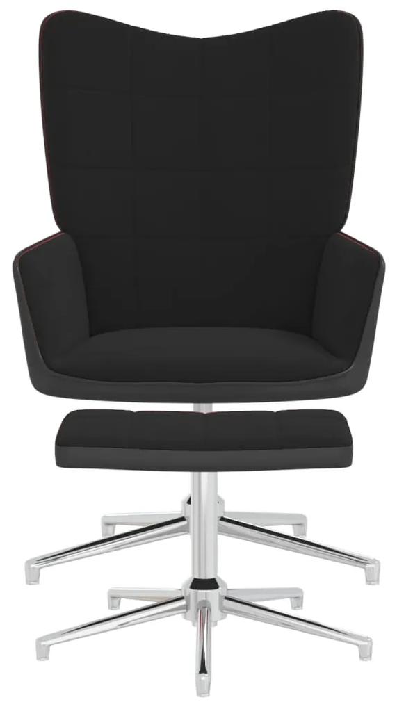 vidaXL Relaxstoel met voetenbank fluweel en PVC zwart