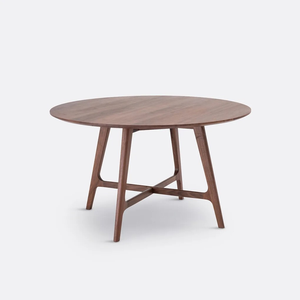 Ronde eettafel, notenhout en fineer, 4 tot 6 couverts, LARSEN
