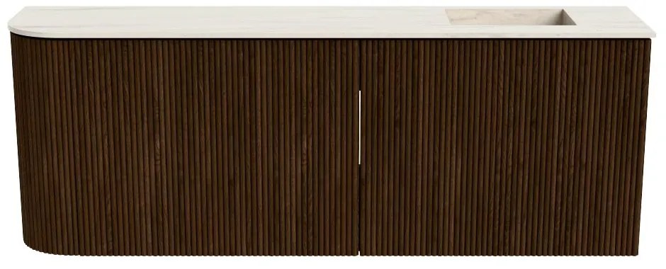 Mondiaz Joya DLux 110cm toiletmeubel ronding links walnut met wastafel faye rechts 1 kraangat meli