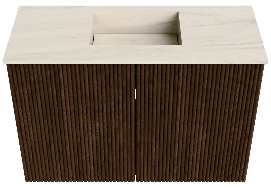 Mondiaz Joya DLux 60cm toiletmeubel walnut met wastafel faye midden 1 kraangat meli
