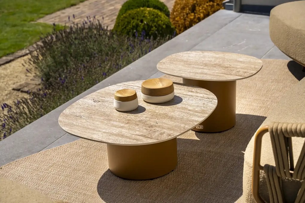 4 Seasons Outdoor Sofie loungetafel amber met zandkleurig keramisch blad 70 x 80 cm Bijzettafel   beige weerbestendig