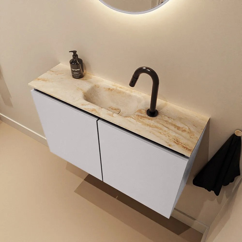 Mondiaz Ture DLux toiletmeubel 80cm cale met wastafel frappe midden met kraangat